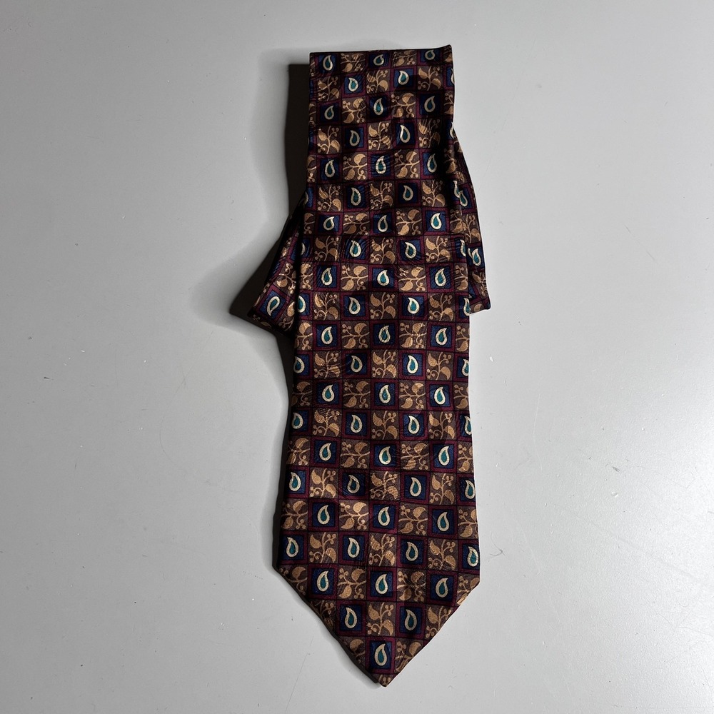 Christian Dior Tie Mens One Size Brown Silk Paisley Print Designer Necktie